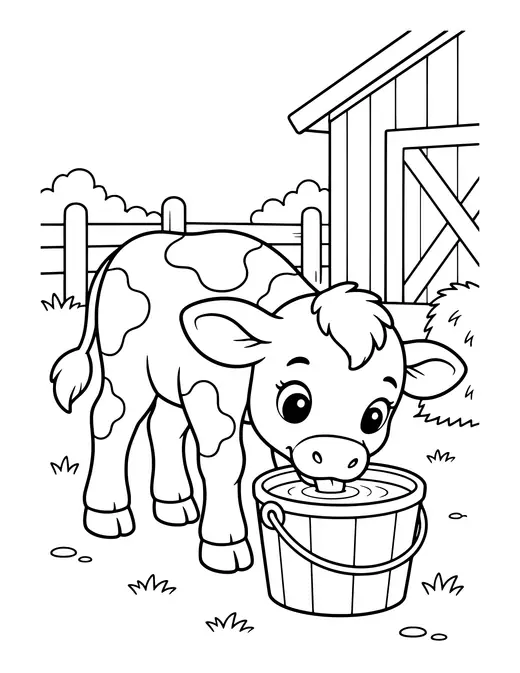 Calf Drinking from a Bucket coloring page