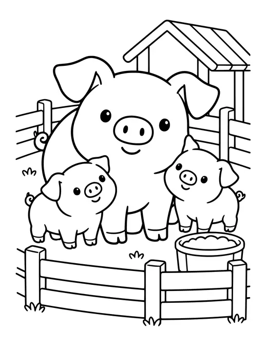 Pig Family in a Pen coloring page