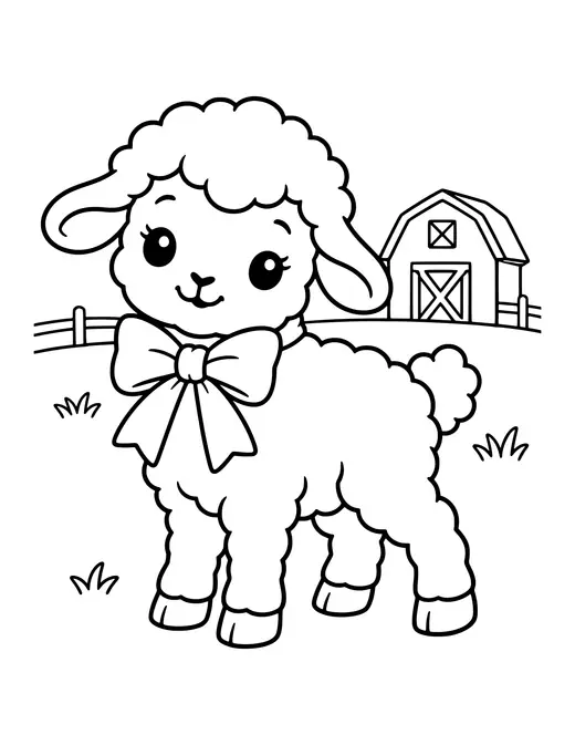 Lamb with a Bow coloring page