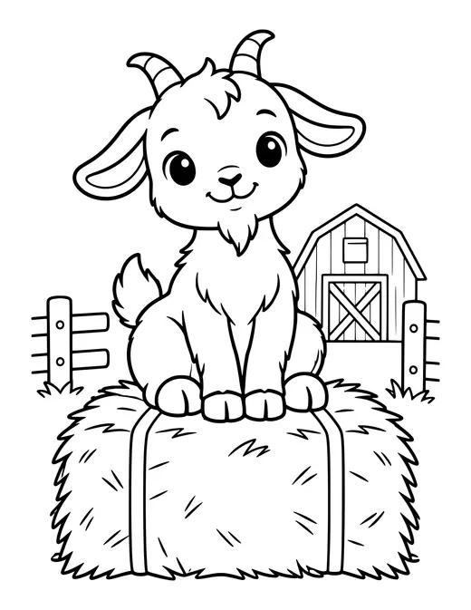 Goat on a Hay Bale coloring page