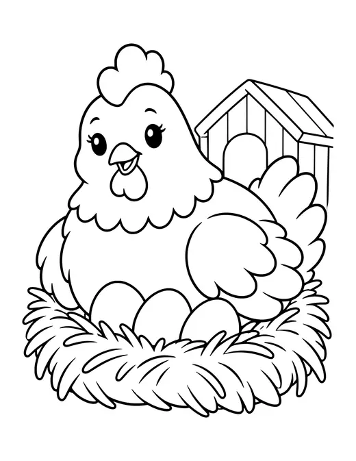 Hen on Her Nest coloring page