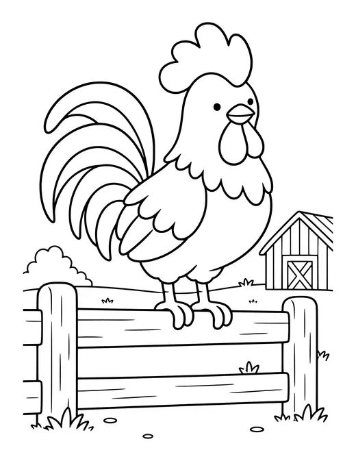 Rooster on a Fence coloring page