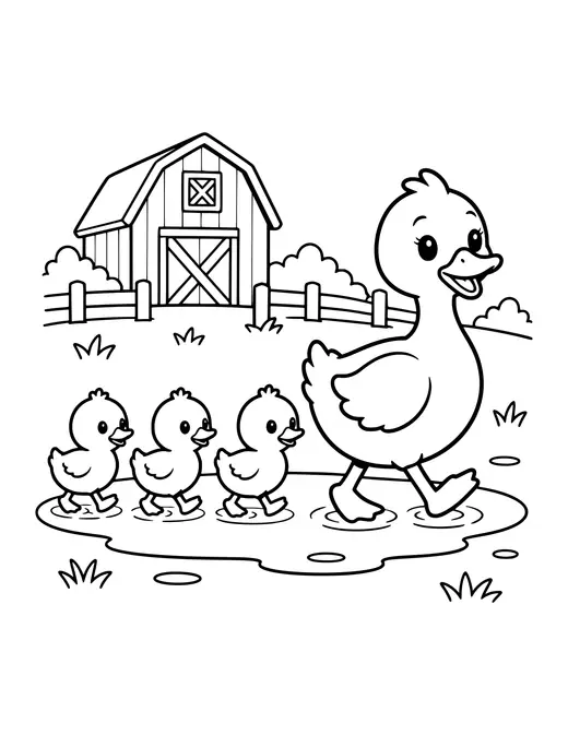 Ducklings Following Mom coloring page