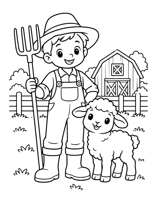 Farmer with a Pitchfork coloring page