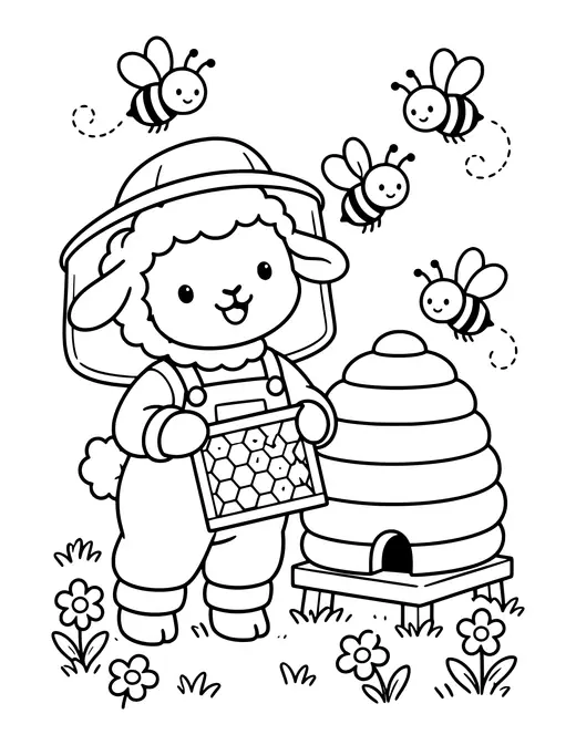 Beehive and Bees coloring page