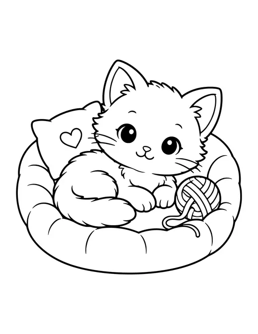 Pet Bed with a Kitten coloring page