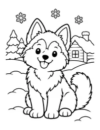Husky Puppy in the Snow coloring page