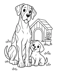 Great Dane and Small Puppy coloring page