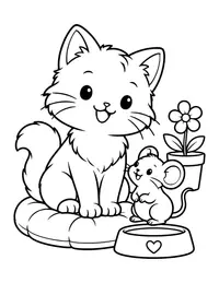 Cat and Mouse Friends coloring page