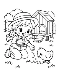 Farm Kid Feeding Chickens coloring page