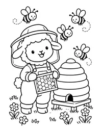 Beehive and Bees coloring page