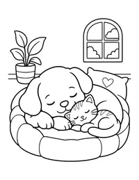 Pets Sleeping Together coloring page