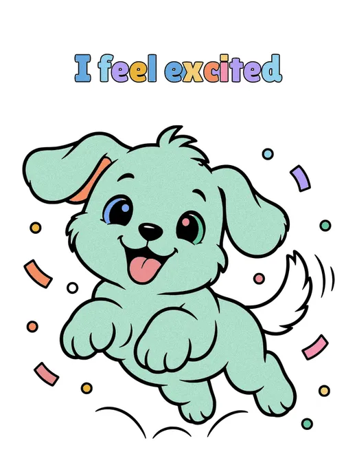 I feel excited coloring page, colored in