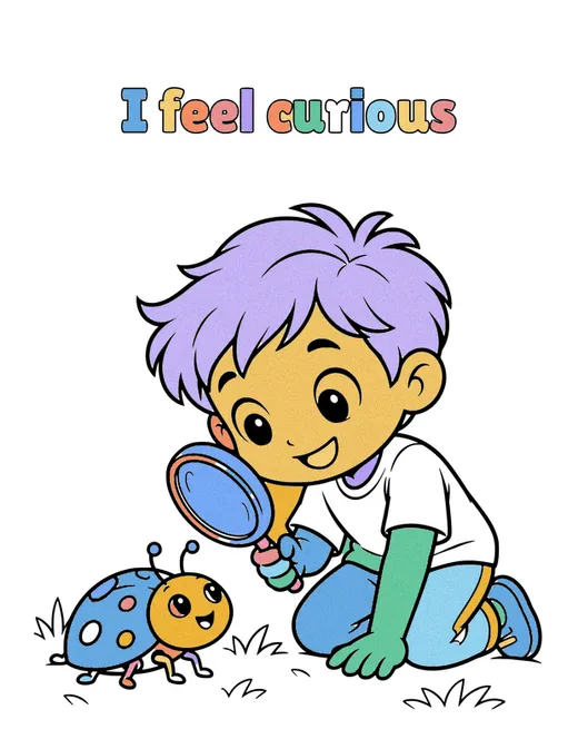 I feel curious coloring page, colored in