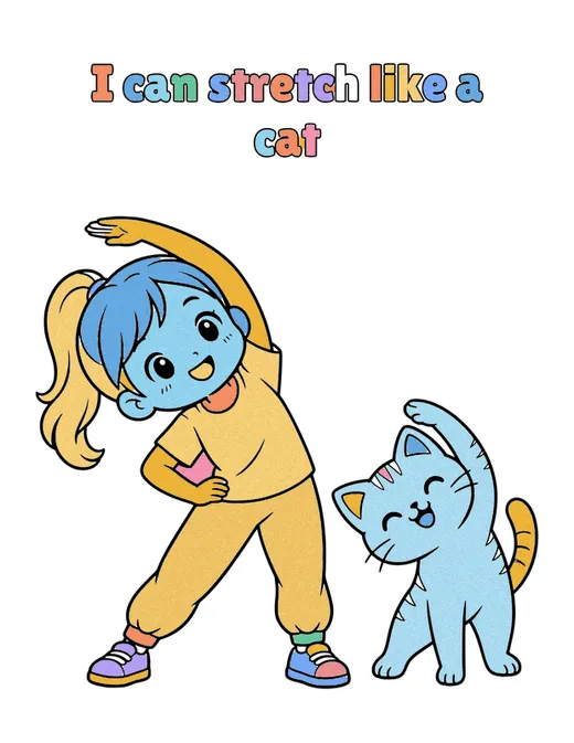 I can stretch like a cat coloring page, colored in