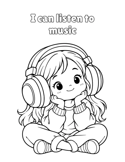 I can listen to music coloring page
