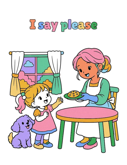 I say please coloring page, colored in