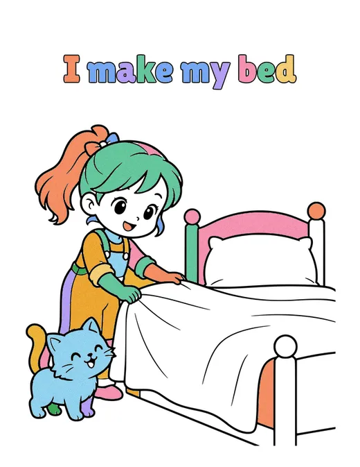 I make my bed coloring page, colored in