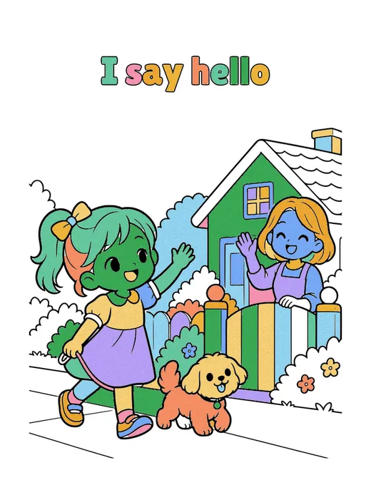 I say hello coloring page, colored in