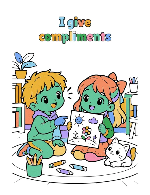 I give compliments coloring page, colored in