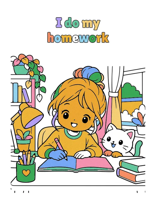 I do my homework coloring page, colored in