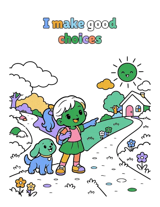 I make good choices coloring page, colored in