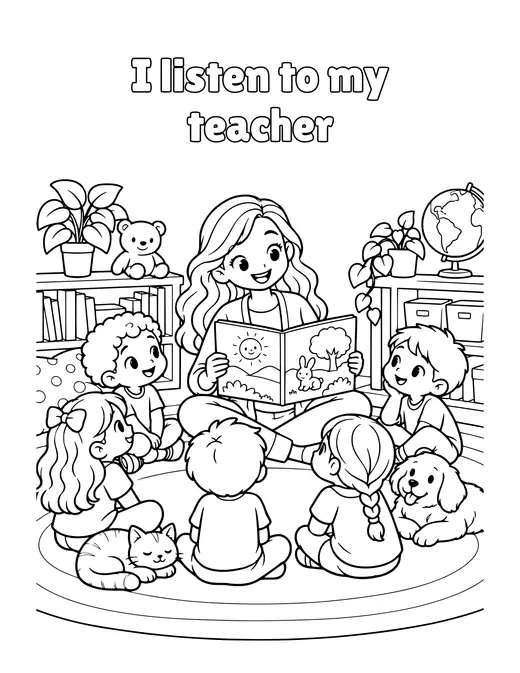I listen to my teacher coloring page