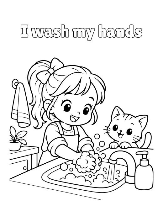 I wash my hands coloring page
