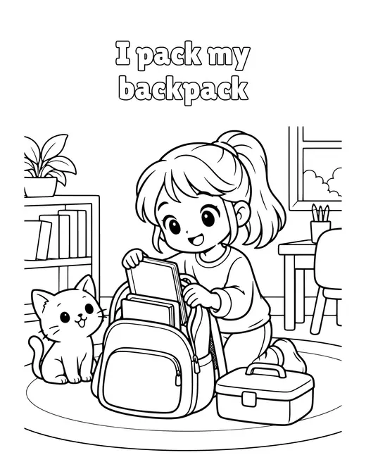 I pack my backpack coloring page