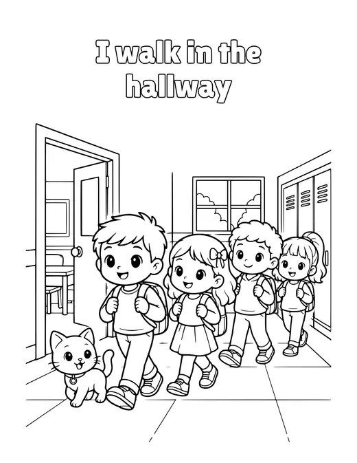 I walk in the hallway coloring page
