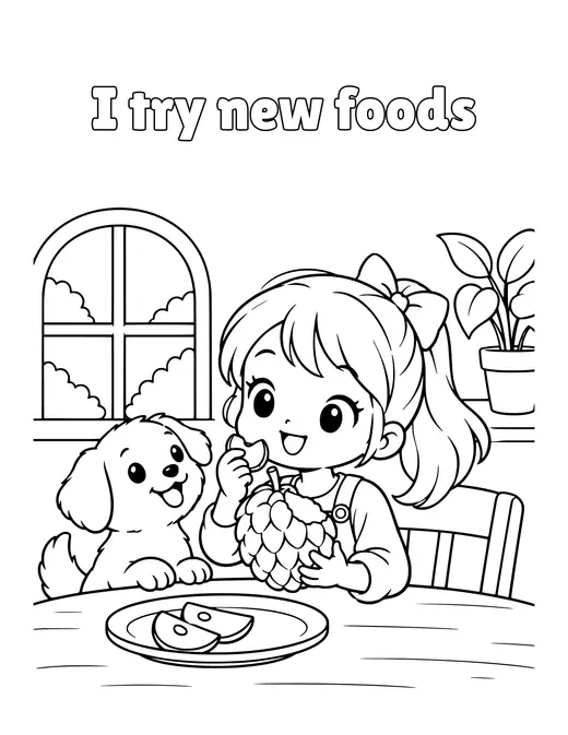 I try new foods coloring page