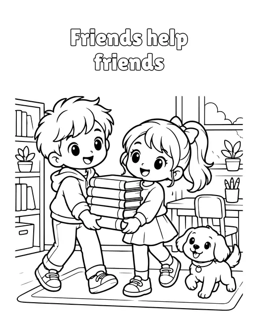 Friends help friends coloring page