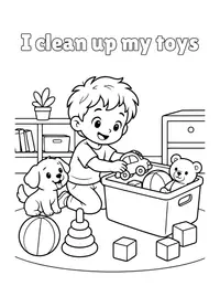 I clean up my toys coloring page