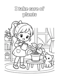 I take care of plants coloring page