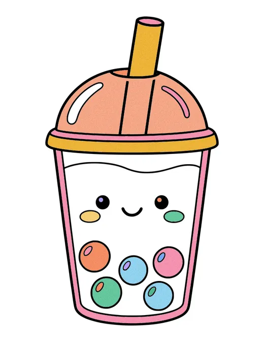 Boba Tea Cup coloring page, colored in