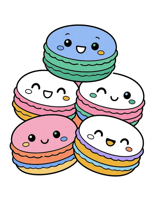 Macarons coloring page, colored in