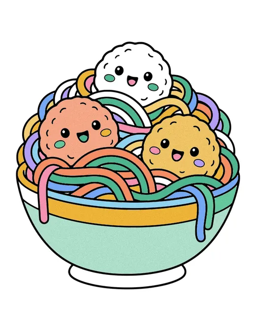 Spaghetti coloring page, colored in
