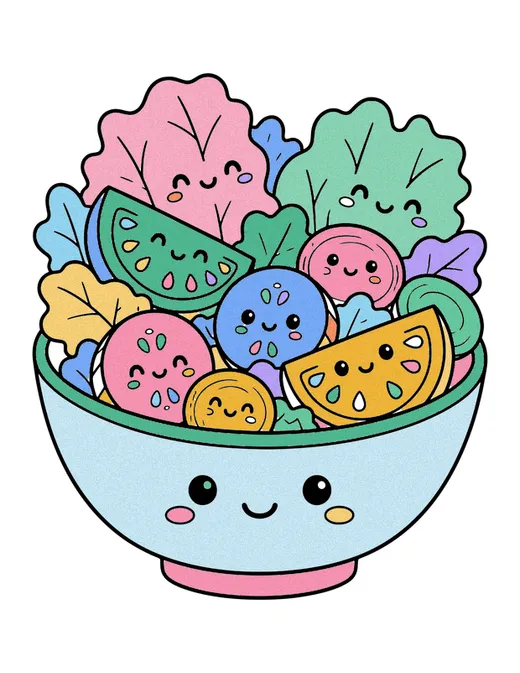 Salad Bowl coloring page, colored in