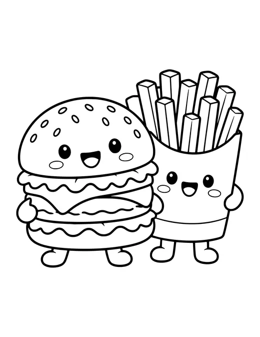 Burger and Fries coloring page