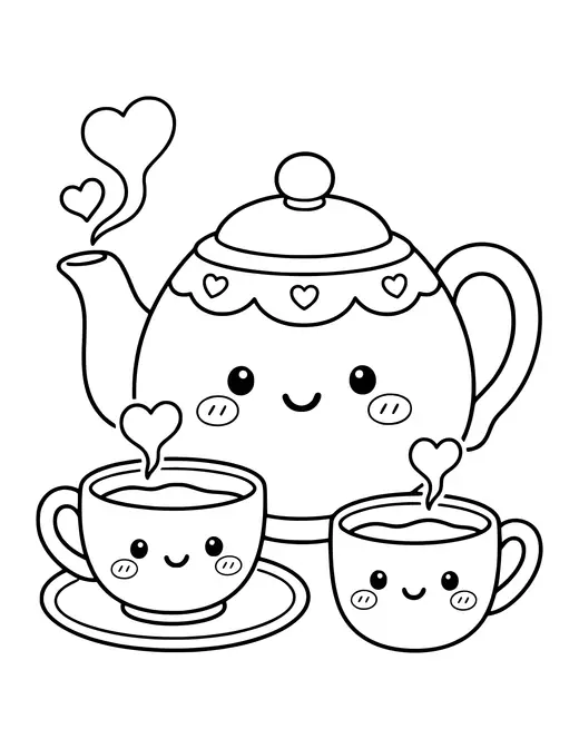 Teapot and Cups coloring page