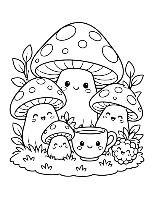 Mushroom Friends coloring page