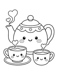 Teapot and Cups coloring page
