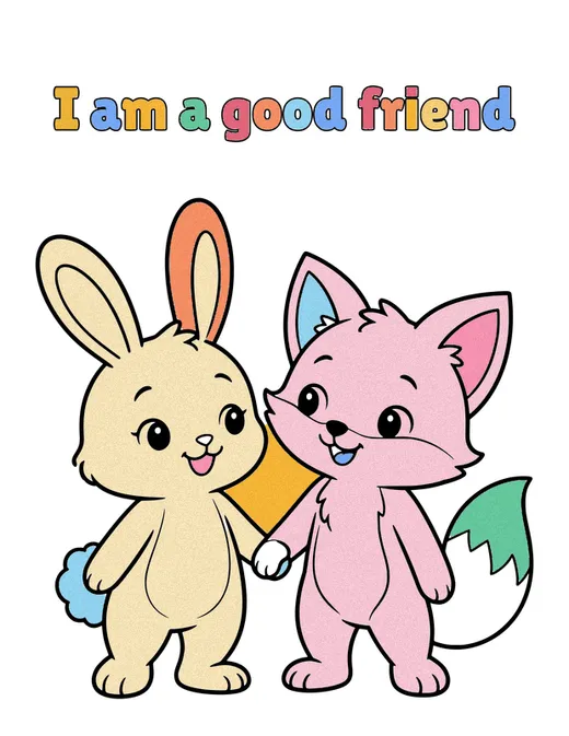 I am a good friend coloring page, colored in