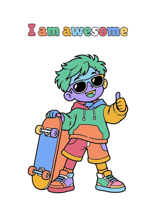 I am awesome coloring page, colored in