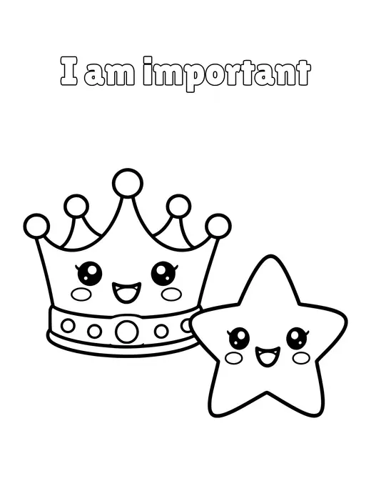 I am important coloring page, black and white line art