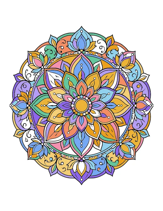 Lotus Mandala coloring page, colored in