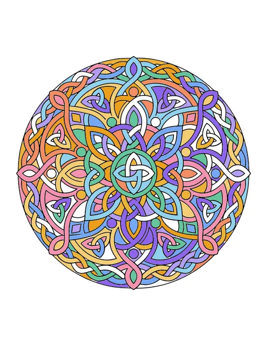 Celtic Knot Mandala coloring page, colored in