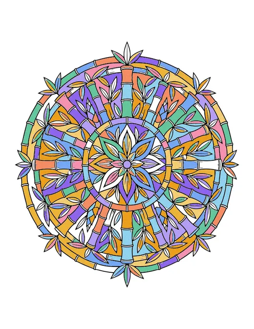 Bamboo Mandala coloring page, colored in