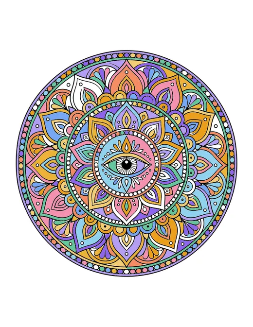 Third Eye Mandala coloring page, colored in