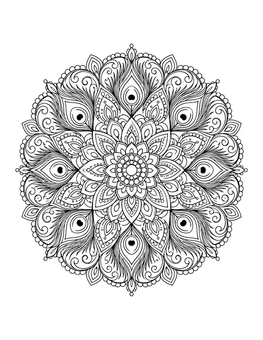 Peacock Feather Mandala coloring page